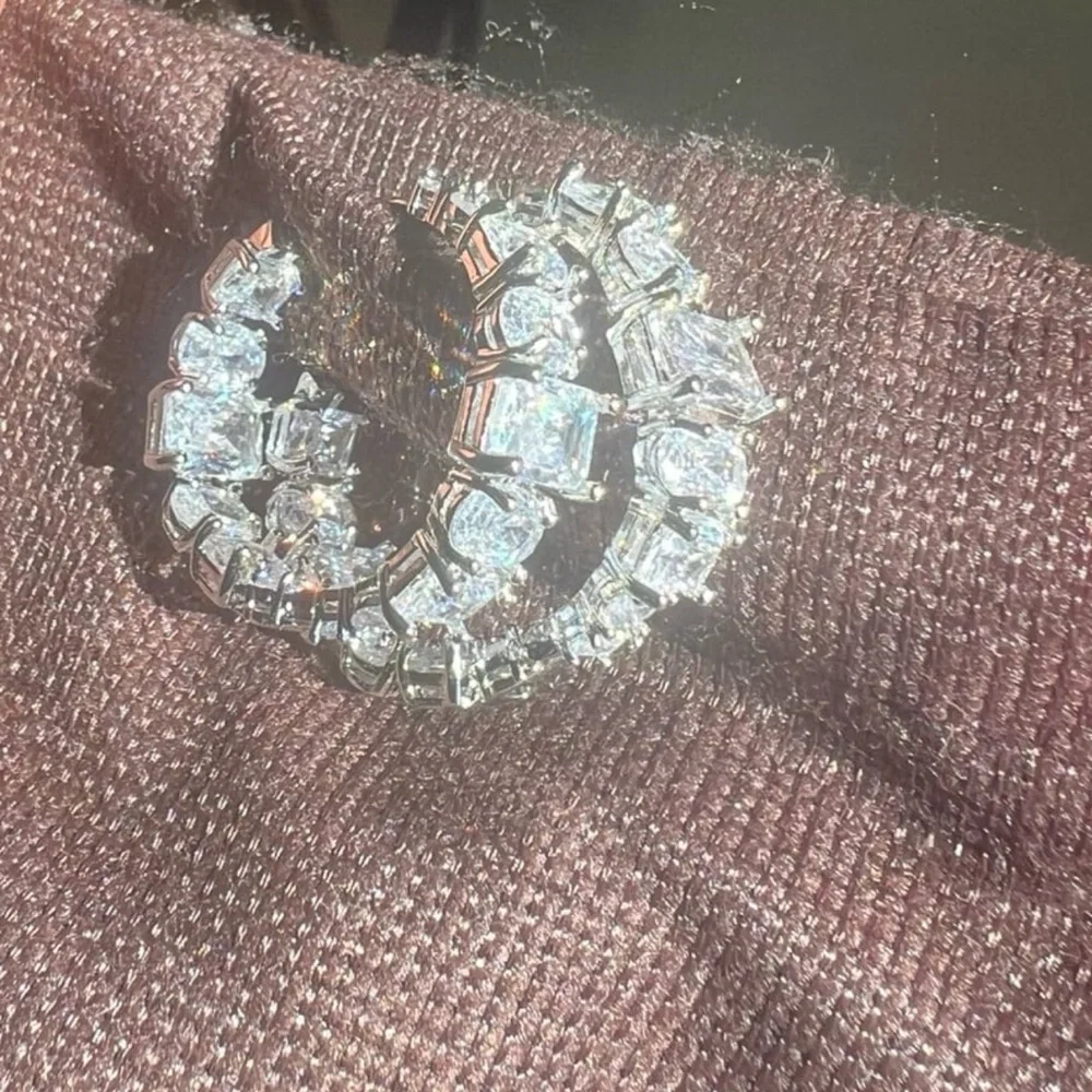 Silver Tone Cut Crystal CZ Huggie Chunky Hoop Drop Earring Kate ks Spade…